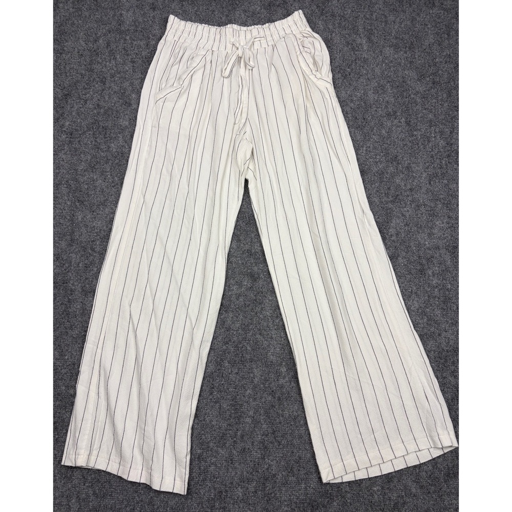 Sienna Sky Women White Navy Pinstripe Wide Leg Drawstring Pants Size M
